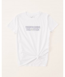Abercrombie White Knot Front Embroidered Logo Tee